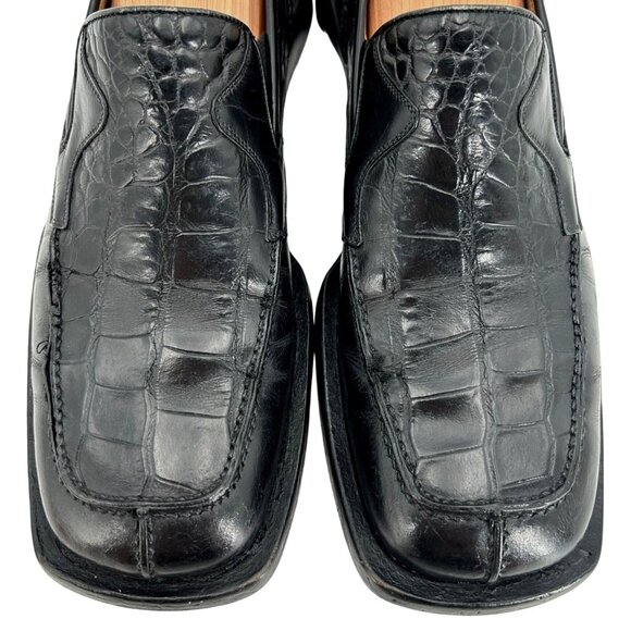 Vintage Mezlan Exotic Black Alligator Dress Shoes Men 8 Loafers Square-toe Gator - Picture 2 of 12